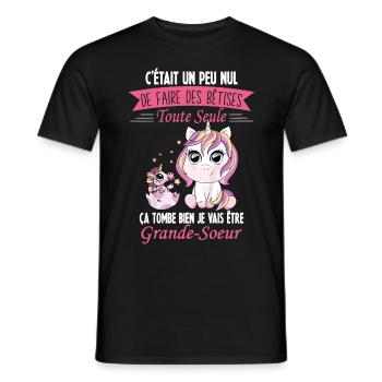 Drôle Annonce Future Grande Soeur Licorne Bêtises - T-shirt homme - noir - Devant - AI Model Male 178 light (178cm)
