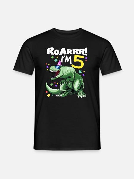 ROAR Ich bin 5 Jahre Alt - T REX Birthday DINO - Mænd T-shirt - sort