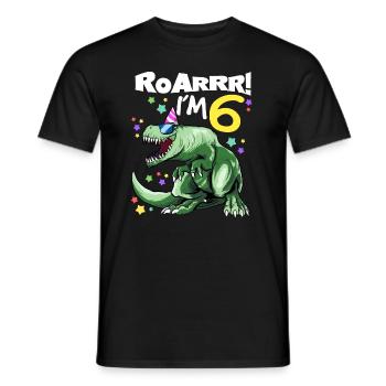 ROAR I'm 6 years old - T REX Birthday DINO - Men's T-Shirt - black - Front - AI Model Male 178 light (178cm)