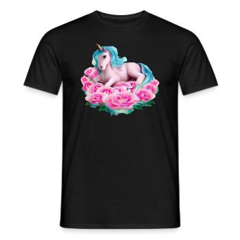 Licorne dans les roses - T-shirt homme - noir - Devant - AI Model Male 178 light (178cm)