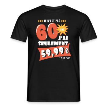 60 ans anniversaire humour 60e anniversaire - T-shirt homme - noir - Devant - AI Model Male 178 light (178cm)