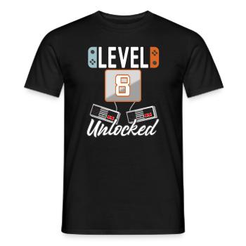 Niveau 8. Idée cadeau de joueur débloquée - T-shirt homme - noir - Devant - AI Model Male 178 light (178cm)