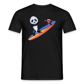 Surfing Panda and Monkey - Men's T-Shirt - black - Front - AI Model Male 178 light (178cm)