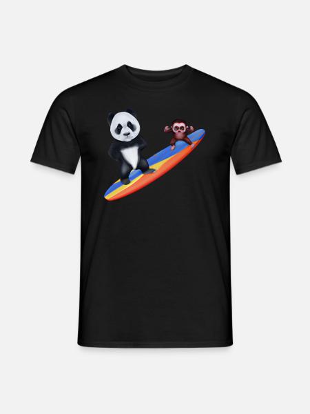 Surfing Panda and Monkey - Men's T-Shirt - black