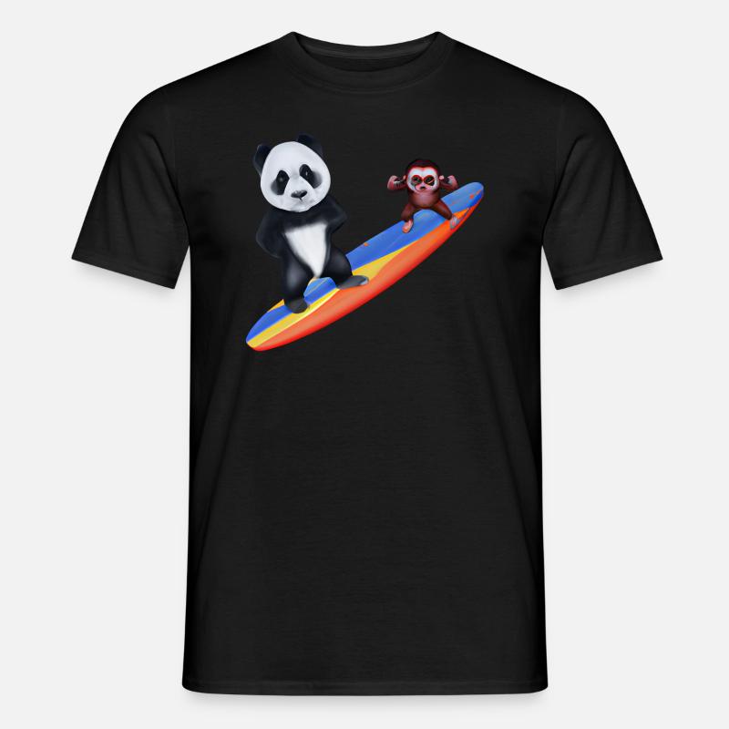 Surfer Panda et Monkey - T-shirt homme - noir