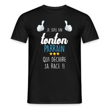 Tonton Parrain Qui Déchire Cadeau Humour Oncle - T-shirt homme - noir - Devant - AI Model Male 178 light (178cm)