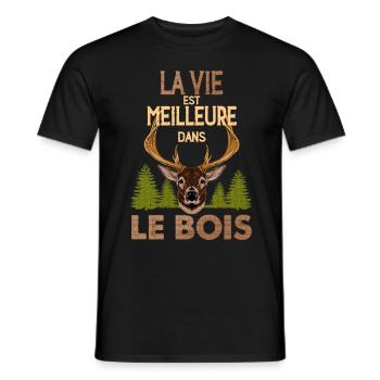 Life is better in the woods Hunter Gift - Men's T-Shirt - black - Front - AI Model Male 178 light (178cm)
