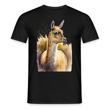 Alpaka Aquarell - Männer T-Shirt - Schwarz - Vorne - AI Model Male 178 light (178cm)