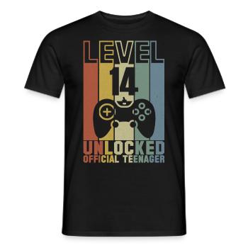 LEVEL 14 FREIGESCHALTET 14. GEBURTSTAG GESCHENK - Männer T-Shirt - Schwarz - Vorne - AI Model Male 178 light (178cm)