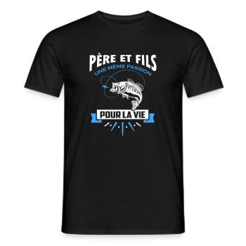 T-shirt de pêche père et fils /cadeau / pêcheur - T-shirt homme - noir - Devant - AI Model Male 178 light (178cm)