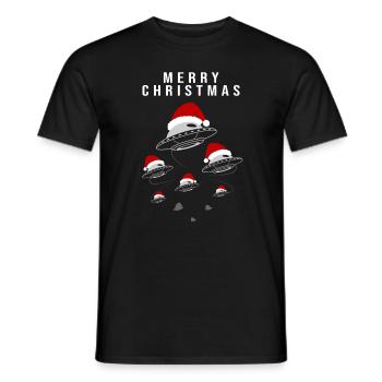 Joyeux Noël UFO Père Noël chapeau Fun - T-shirt homme - noir - Devant - AI Model Male 178 light (178cm)
