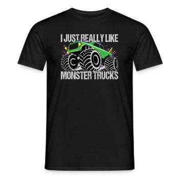 Green-Violet Monster Truck Showdown - Men's T-Shirt - black - Front - AI Model Male 178 light (178cm)