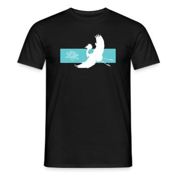 Kranich und Lotusblume auf rotem Balken - Männer T-Shirt - Schwarz - Vorne - AI Model Male 178 light (178cm)