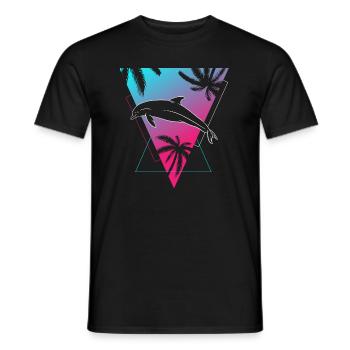 Retro Delphin Sunset Palmen Silhouette - Männer T-Shirt - Schwarz - Vorne - AI Model Male 178 light (178cm)