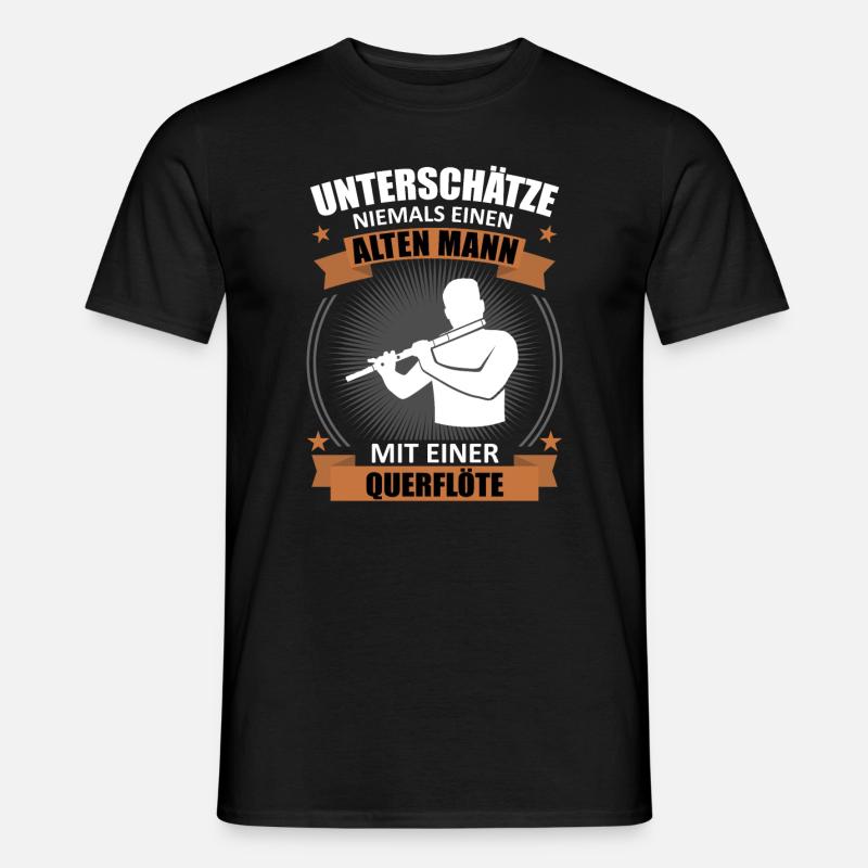 Alter Mann mit Querflöte Weisheit - Männer T-Shirt - Schwarz