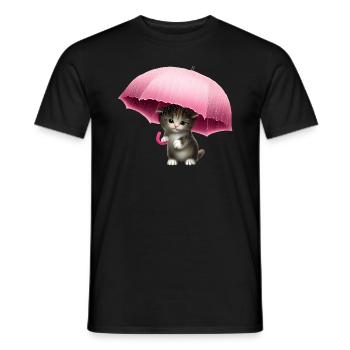 Cat with pink umbrella - Men's T-Shirt - black - Front - AI Model Male 178 light (178cm)