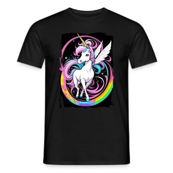 Einhorn auf Regenbogen - Männer T-Shirt - Schwarz - Vorne - AI Model Male 178 light (178cm)