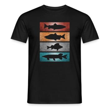 Retro predatory fish fly fishing angler gifts - Men's T-Shirt - black - Front - AI Model Male 178 light (178cm)
