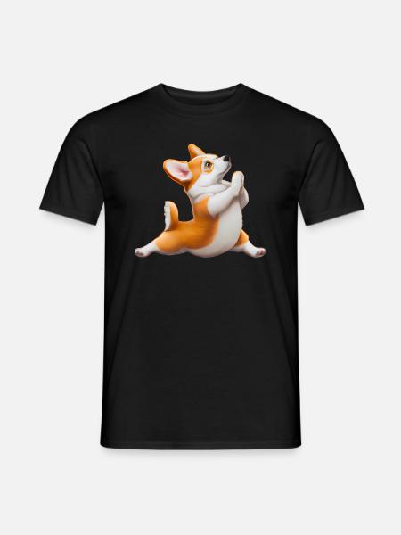 Pies Corgi w pozie jogi - T-shirt męski - czarny