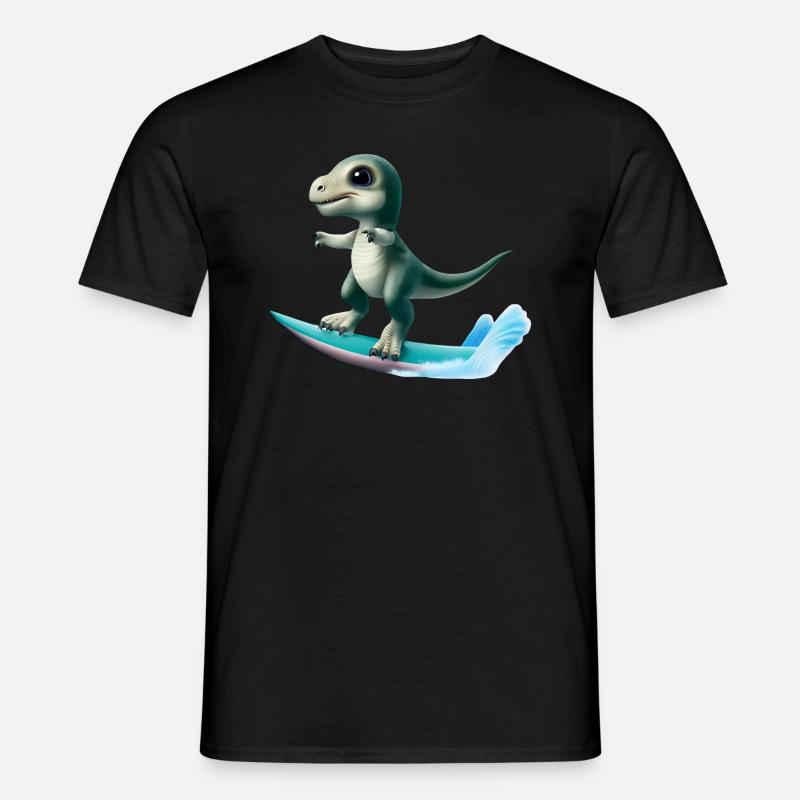 Surfer Dino - Männer T-Shirt - Schwarz