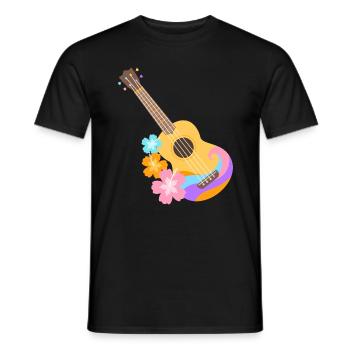Colorful Ukulele Wave Pattern with Hibiscus Flowers - Men's T-Shirt - black - Front - AI Model Male 178 light (178cm)