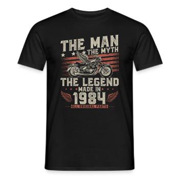 1984 Vintage Man Myth Legend Motorcycle - Men's T-Shirt - black - Front - AI Model Male 178 light (178cm)