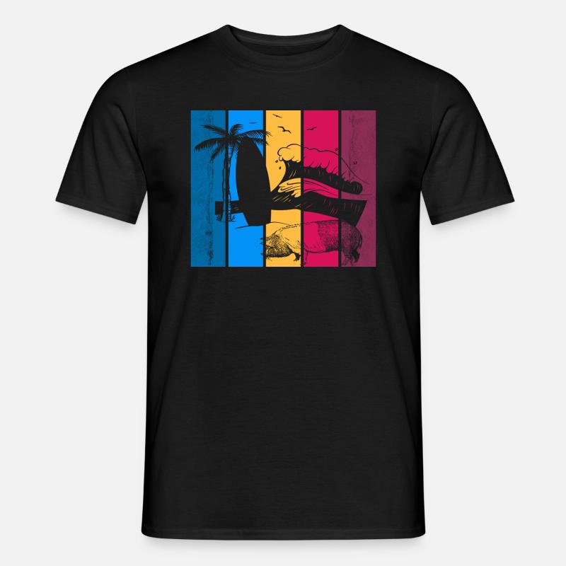 Pig Surfboard Surfboard Surfer Beach - Men's T-Shirt - black