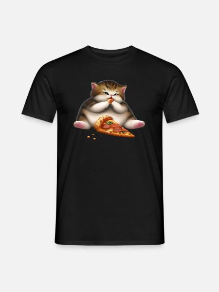 Pizza lover cat - Men's T-Shirt - black