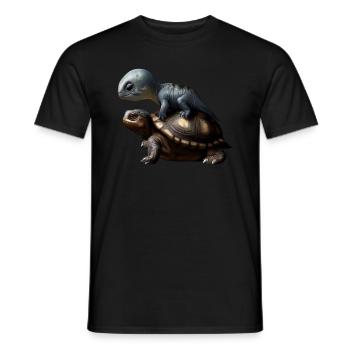 Dinosaur on turtle - Men's T-Shirt - black - Front - AI Model Male 178 light (178cm)