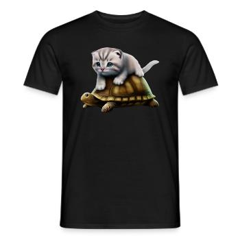Cat on turtle - Men's T-Shirt - black - Front - AI Model Male 178 light (178cm)