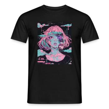 Anime Girl Vaporwave Glitchcore Pastel Goth Grunge - Männer T-Shirt - Schwarz - Vorne - AI Model Male 178 light (178cm)