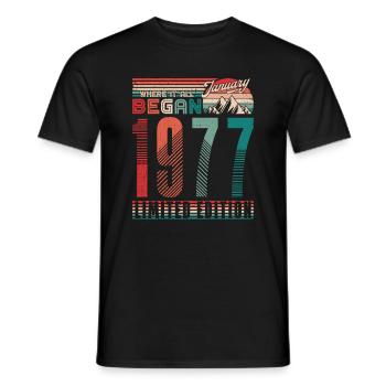 Anniversaire 1977 Vintage Janvier Cadeau Rétro - T-shirt homme - noir - Devant - AI Model Male 178 light (178cm)