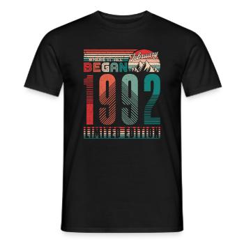 Anniversaire 1992 Millésime Février Cadeau Rétro - T-shirt homme - noir - Devant - AI Model Male 178 light (178cm)