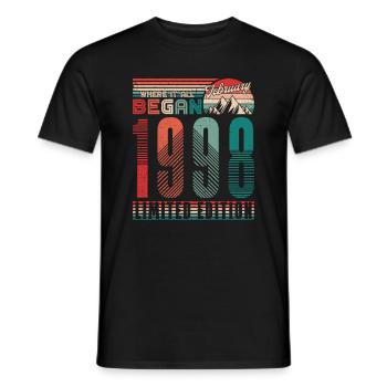 Geburtstag 1998 Jahrgang Februar Retro Geschenk - Männer T-Shirt - Schwarz - Vorne - AI Model Male 178 light (178cm)