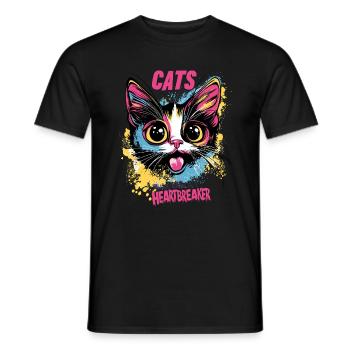 Chats Heartbreaker Miaou, Rétro, Vintage, Chat, Maman, Amour - T-shirt homme - noir - Devant - AI Model Male 178 light (178cm)