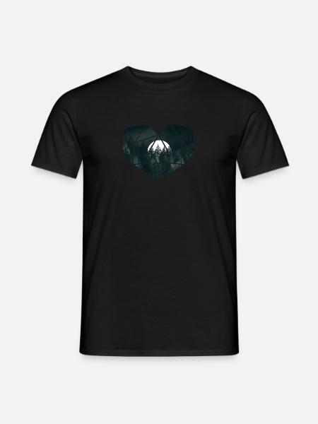 Forêt sombre avec lune. Coeur géométrique - T-shirt homme - noir