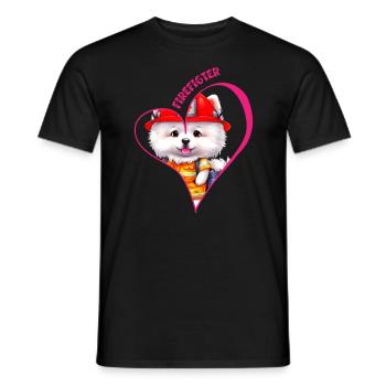 Pompier, amour samoyède - T-shirt homme - noir - Devant - AI Model Male 178 light (178cm)