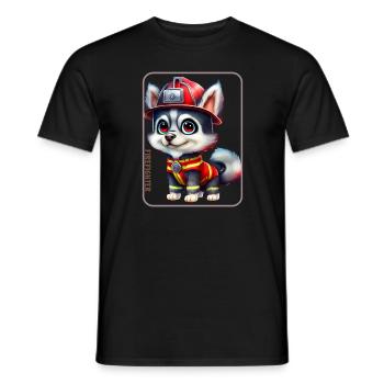 Pompier, amoureux des huskies - T-shirt homme - noir - Devant - AI Model Male 178 light (178cm)
