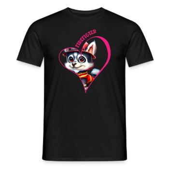 Pompier, amour husky - T-shirt homme - noir - Devant - AI Model Male 178 light (178cm)