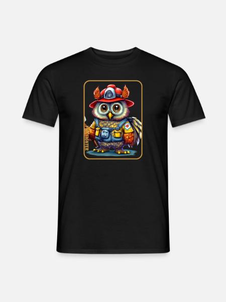 Feuerwehrmann, Eulenliebhaber - Männer T-Shirt - Schwarz
