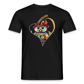 Pompier, amour hibou - T-shirt homme - noir - Devant - AI Model Male 178 light (178cm)