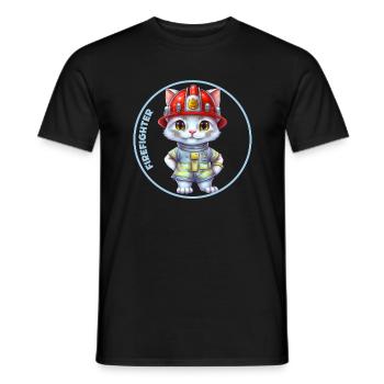 Pompier, chat doux - T-shirt homme - noir - Devant - AI Model Male 178 light (178cm)
