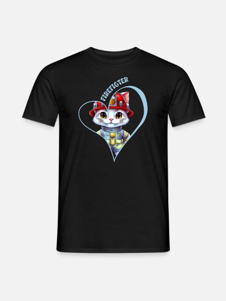Firefighter, sweet cat - Men's T-Shirt - black
