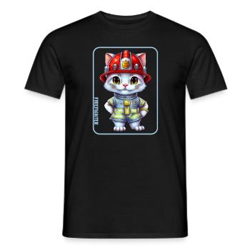 Pompier, amoureux des chats - T-shirt homme - noir - Devant - AI Model Male 178 light (178cm)