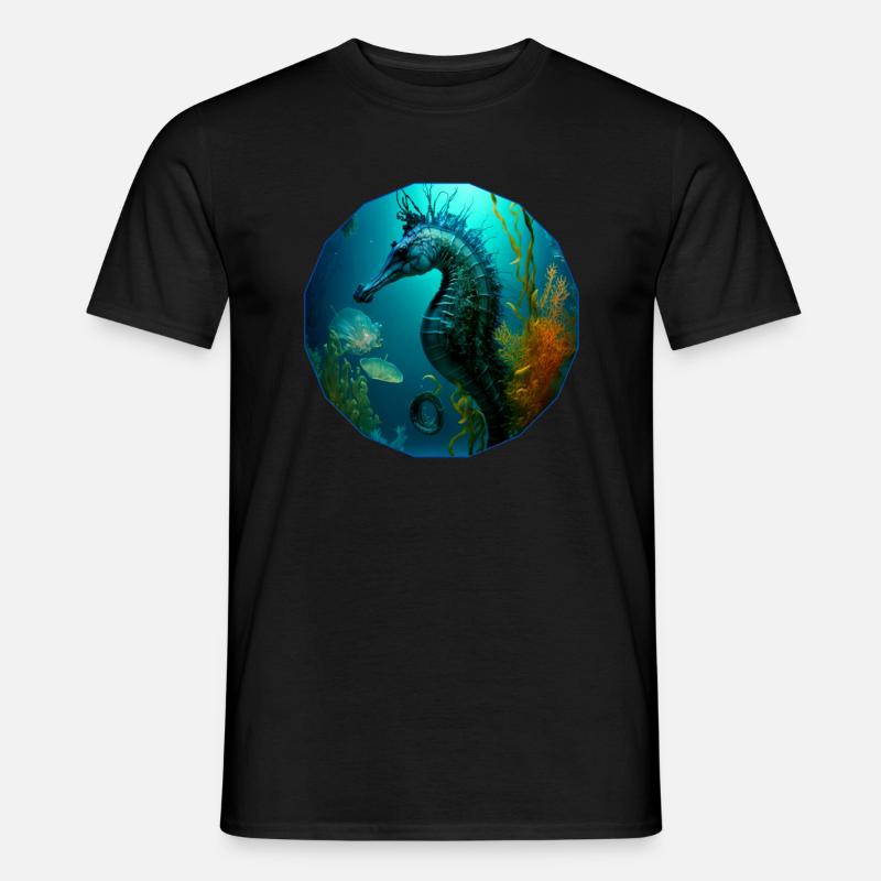 Fantasy Ocean, Großes Seepferdchen - Männer T-Shirt - Schwarz