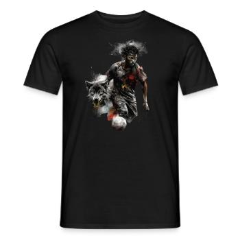 Mensch und Wolf, Fußball - Männer T-Shirt - Schwarz - Vorne - AI Model Male 178 light (178cm)