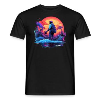 Angler Sunset Neon Style - Men's T-Shirt - black - Front - AI Model Male 178 light (178cm)