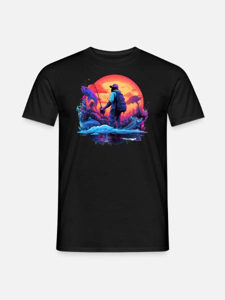 Angler Sunset Neon Style - Men's T-Shirt - black