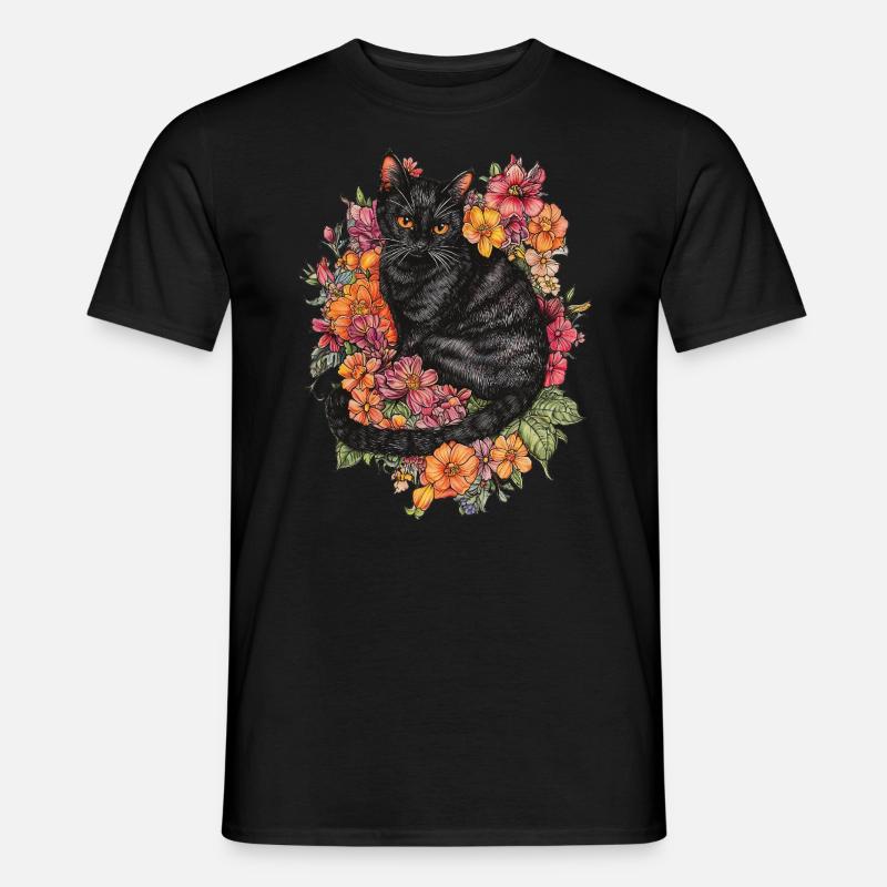Katze Blumen - Männer T-Shirt - Schwarz