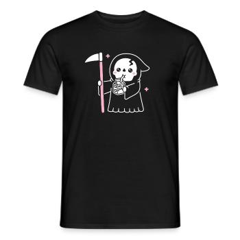 Cute Grim Reaper Drinking Milk - Men's T-Shirt - black - Front - AI Model Male 178 light (178cm)